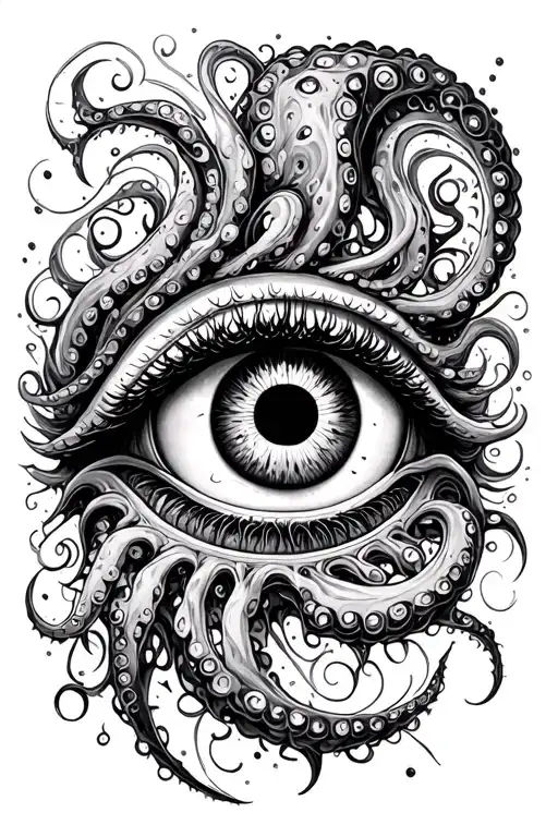 swirly tentacles eyeball tattoo design idea