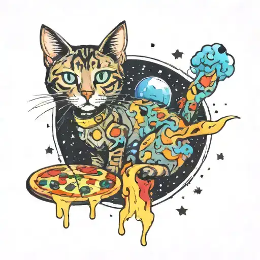 space cat pizza tattoo design idea