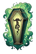harry potter dark mark tattoo with a smoky green background and a coffin tattoo design idea