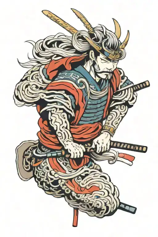a literal noodle in samurai armor tattoo design idea