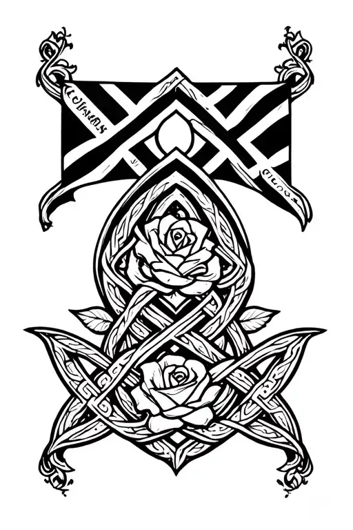cornish celtic knot design with celtic designs around and down the arm, incorporating the cornish flag and a white rose tattoo design idea
