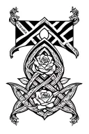 cornish celtic knot design with celtic designs around and down the arm, incorporating the cornish flag and a white rose tattoo design idea