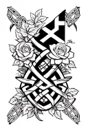 cornish celtic knot design with celtic designs around and down the arm, incorporating the cornish flag and a white rose tattoo design idea