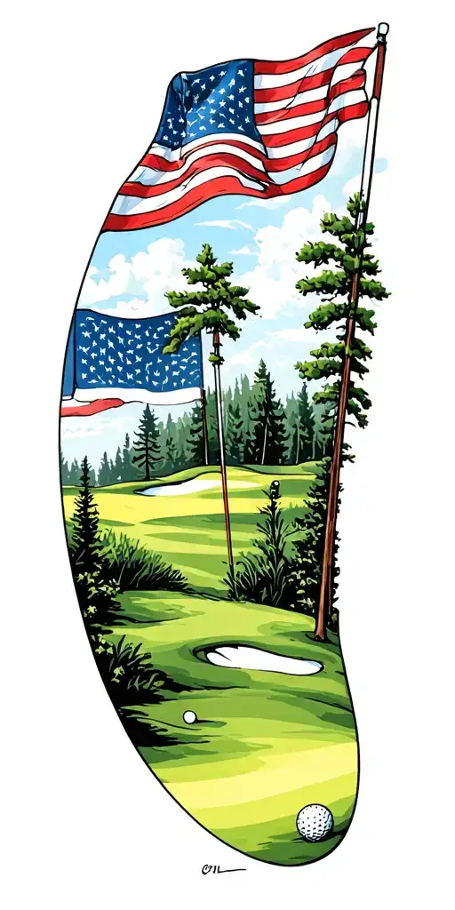 golf course landscape tattoo design idea