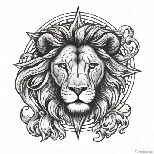 want a tattoo with the following elements in a minimalist black and white style:A half lion and half sun, forming a sy tattoo design idea