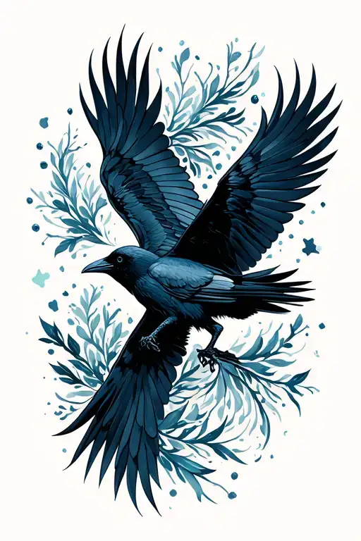 nordic crow flying tattoo design idea