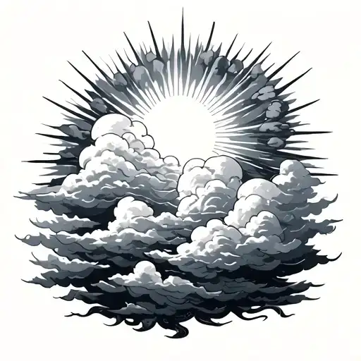 Clouds And Sun Rays tattoo design idea