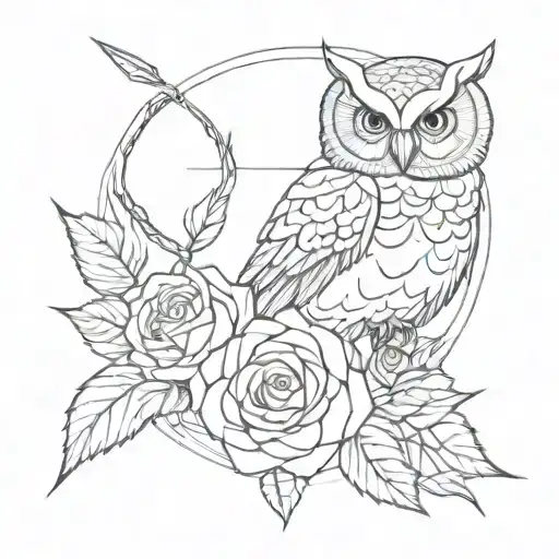 shooting bow arrow point in the shape of a rose and owl tattoo design idea