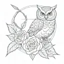 shooting bow arrow point in the shape of a rose and owl tattoo design idea