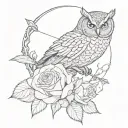 shooting bow arrow point in the shape of a rose and owl tattoo design idea