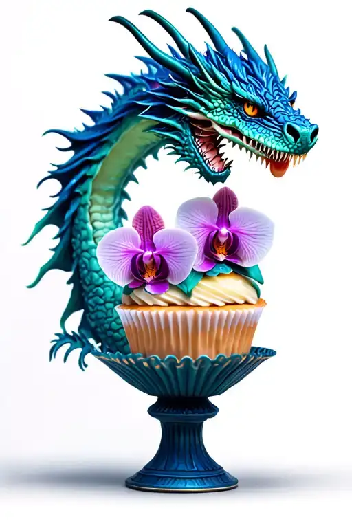 Dragon themed cupcake tower with intricate orchid decorations tattoo design idea