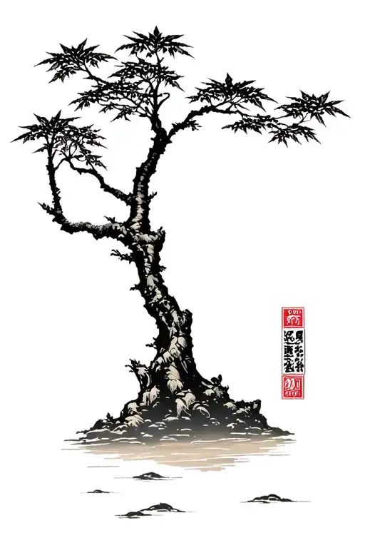 Japanese maple tree with leaves tattoo design idea