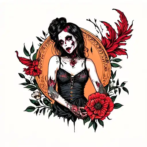 zombie goth punk girl pinup sexy tattoo design idea