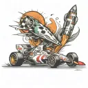 formula 1 car with rocket tattoo design idea