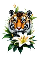 lily flower and tiger face surrounded tattoo design idea