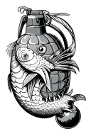 oarfish with a grenade in mouth wide open tattoo design idea