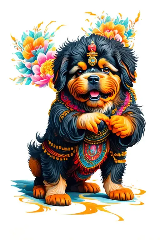 tibetan mastiff foo dog playing tattoo design idea