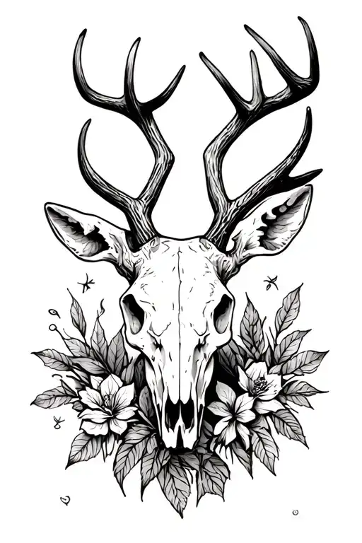 deer skull with antlers  tattoo design idea