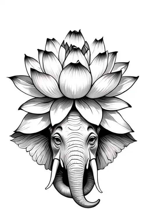 beautiful lotus flower with a elephant face on the bottom  tattoo design idea