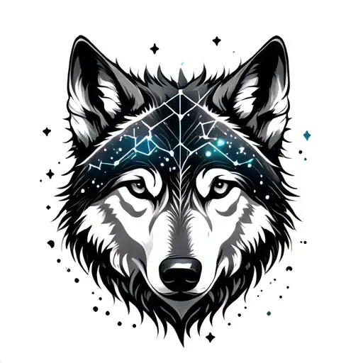 wolf, tree of life, constellation tattoo design idea