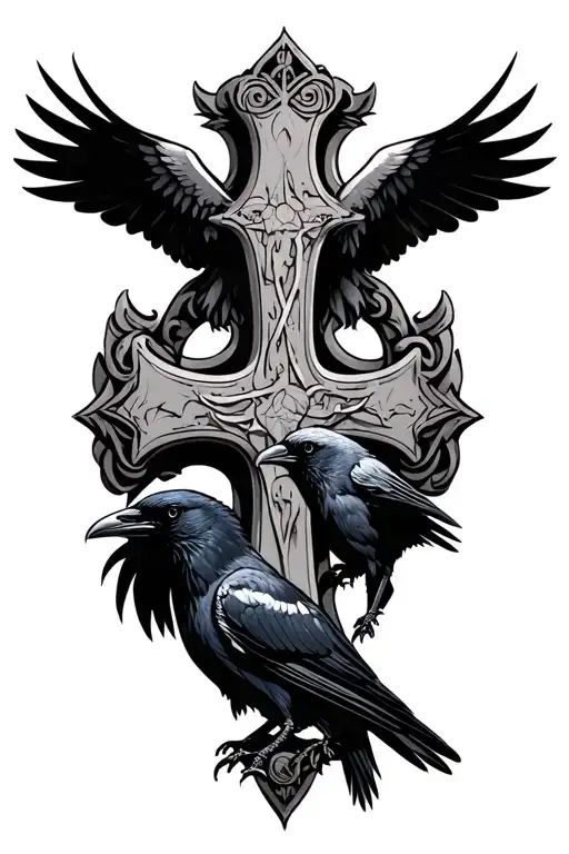 Saxon cross with crows tattoo design idea