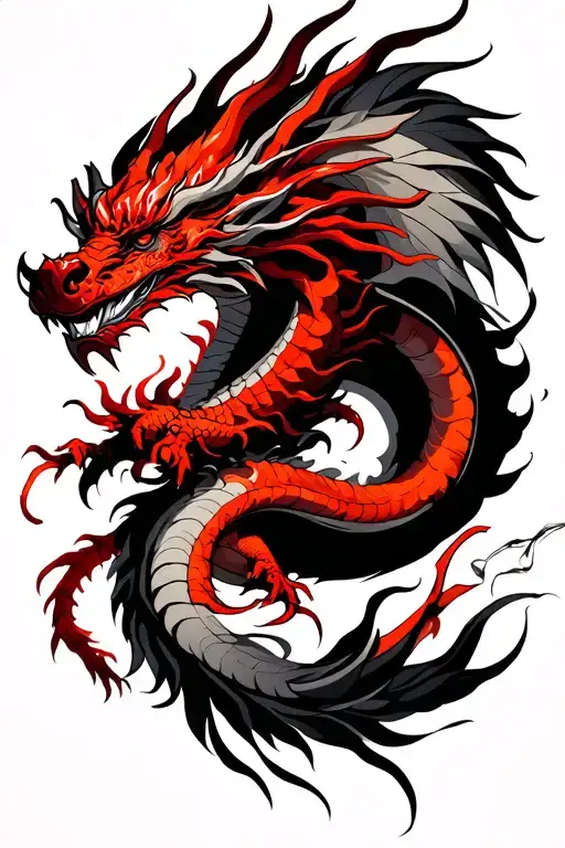 hanya mask back piece red dragon flying tattoo design idea