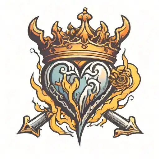Heart crown fire tattoo design idea