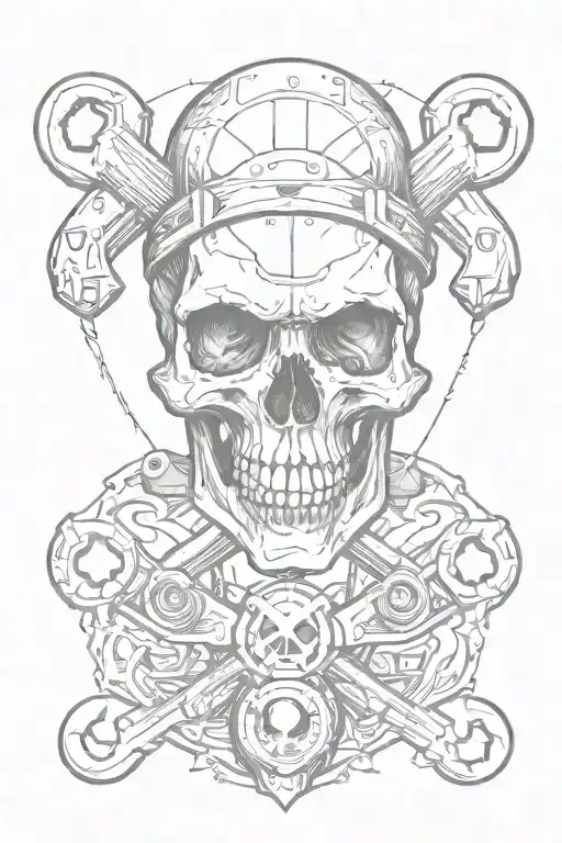 skull and wrench crossed tattoo design idea