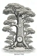 baobab tree like sand clock tattoo design idea