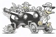 angry Donald Duck and tank going up stairway tattoo design idea