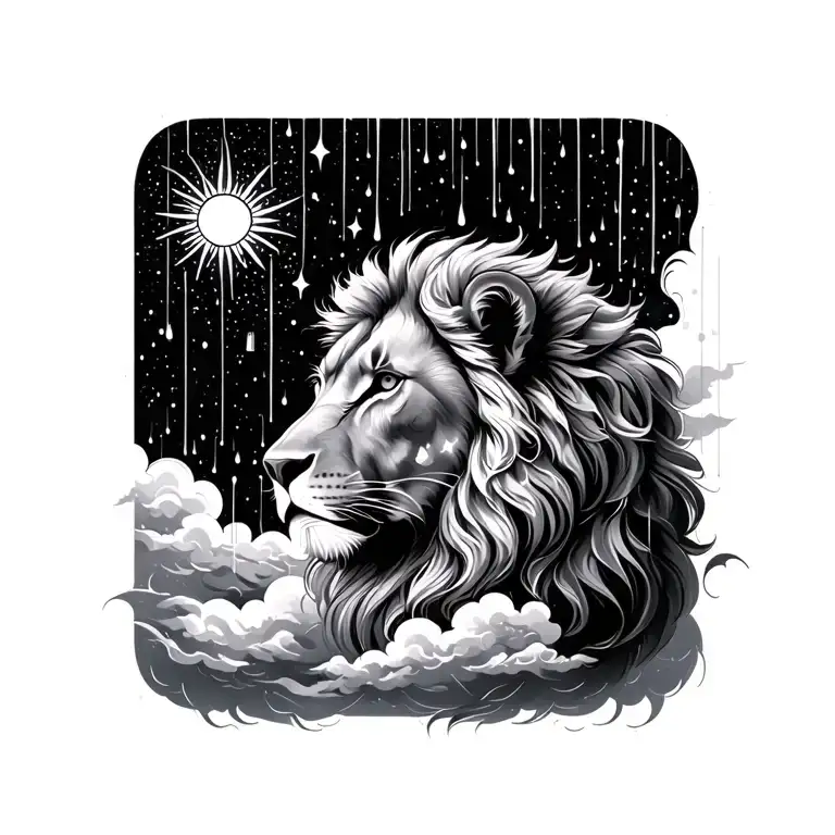 Leo constellation star clouds sun rain cloud background tattoo design idea