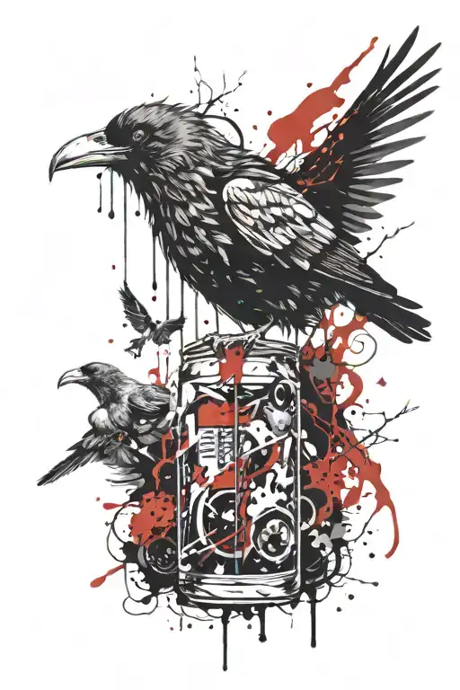 dark with a vial of t-virus, a crow and pop culture references tattoo design idea