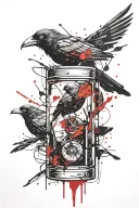 dark with a vial of t-virus, a crow and pop culture references tattoo design idea