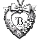 heart shaped locket with a bow and initial B and birth flowers November  tattoo design idea