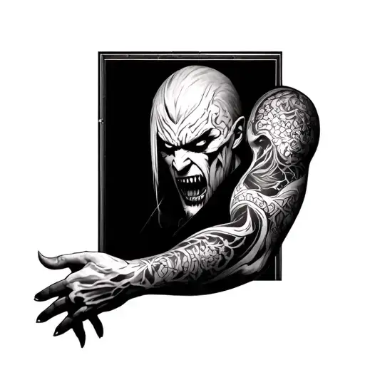 Scar's tattoos from full metal alchemist brotherhood on each arm with periwinkles over grown to complete full sleeves tattoo design idea