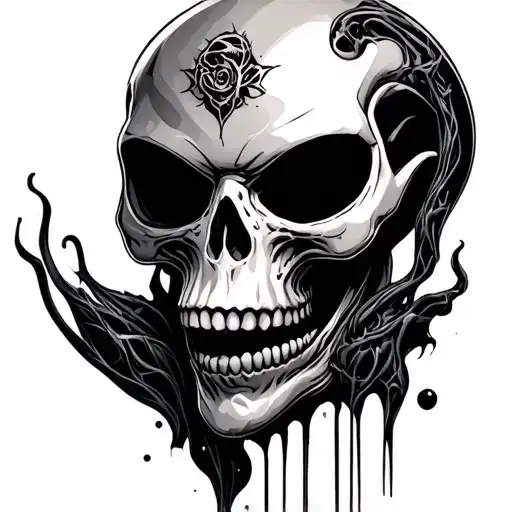 skull and alien head tattoo design idea
