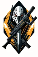 Warframe and rifle tattoo design idea