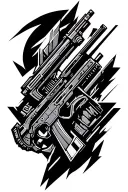 Warframe and rifle tattoo design idea