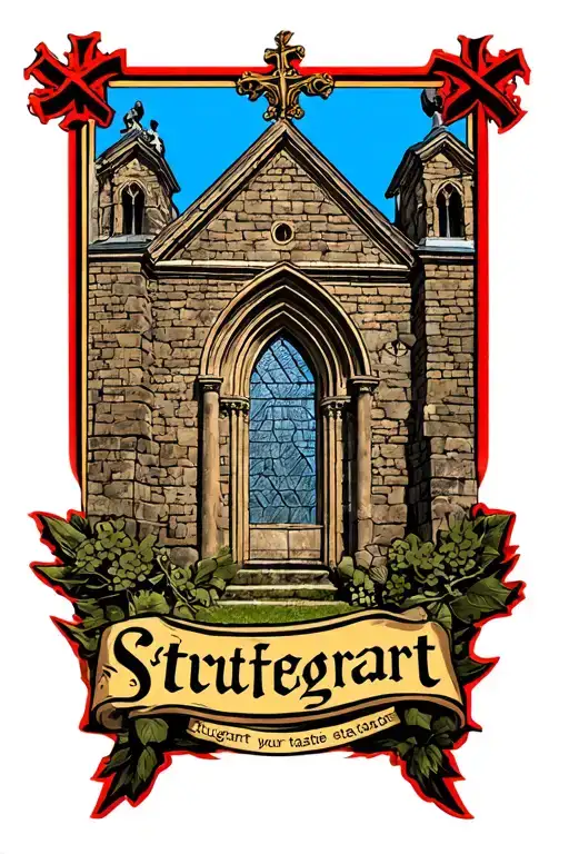 logo of Stuttgart, burial chapel of würrtemberg, text ,,Stuttgart" tattoo design idea