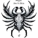 the zodiac sign of cancer form with the first names megan and alicia tattoo design idea