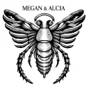 the zodiac sign of cancer form with the first names megan and alicia tattoo design idea