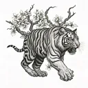 Tiger climbing blossom tree tattoo design idea