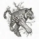 Tiger climbing blossom tree tattoo design idea