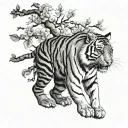 Tiger climbing blossom tree tattoo design idea