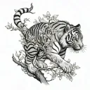 Tiger climbing blossom tree tattoo design idea