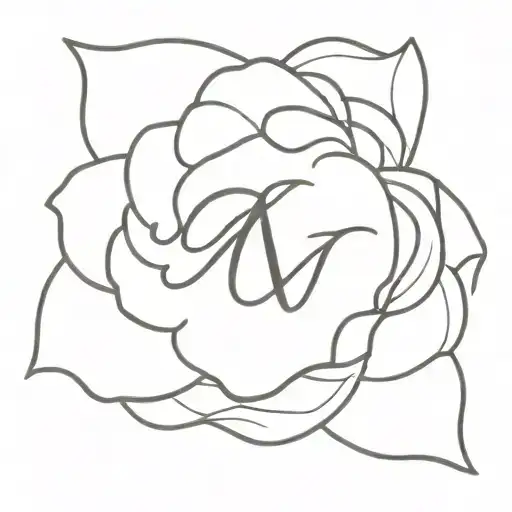 gardenia flower with KTN initials intertwined tattoo design idea