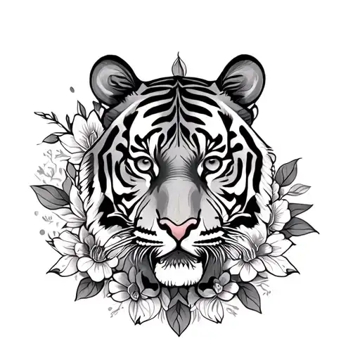 floral tiger with mandala design incorporating tattoo design idea