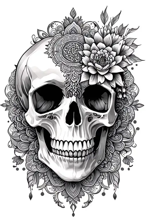 skull and mandala design incorporating elements tattoo design idea