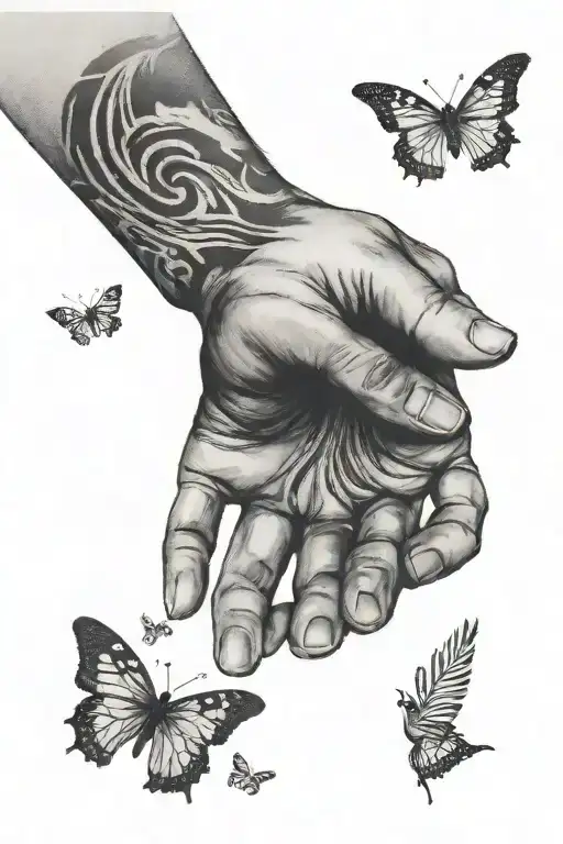 Hand touching arm leaving fingerprints shaped like tattoo design idea