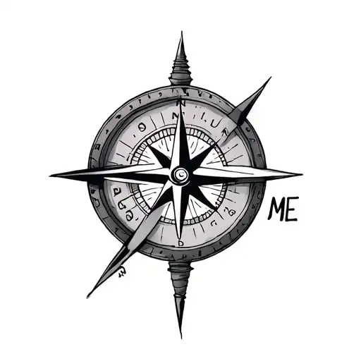 compass and initials ME written tattoo design idea